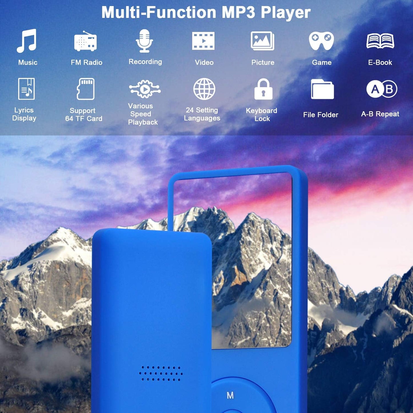 COVVY Slim Music Player 8GB Portable MP3 Player No Sound Lossless 70 Hours Display Support up to 64GB Navy Blue