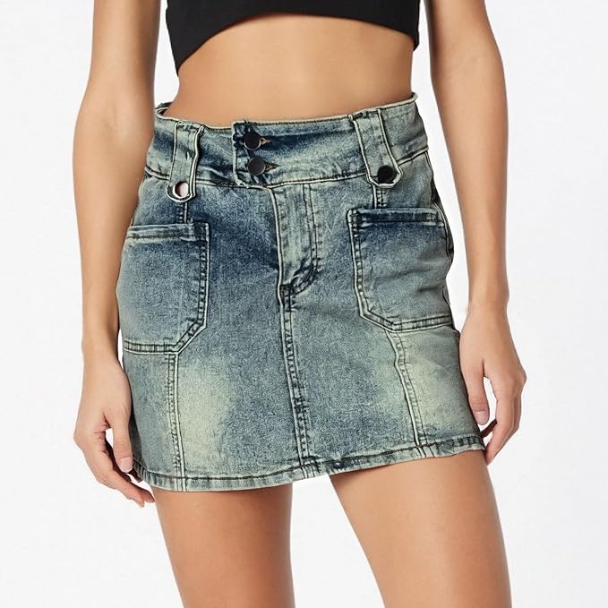 High Waisted Denim Skirt for Women Vintage Mini A Line Bodycon Skirt with Shorts Retro Style Casual Skirt Dance