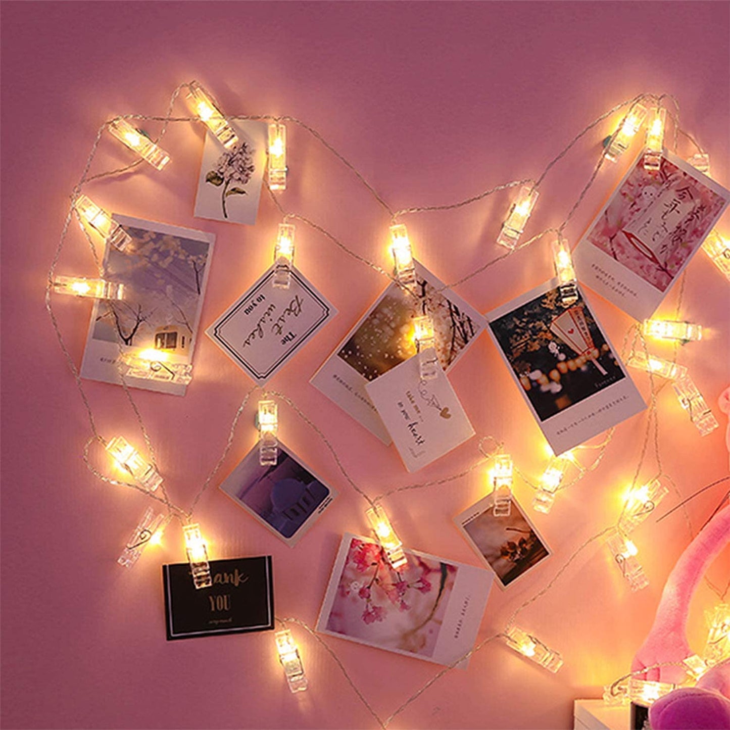 Lixada Fairy Lights Photo Clip String Lights - 7.22FT 20 LED Warm White Battery Powered Photo String Lights for Hanging Pictures Cards in Living Room Bedroom Party Wall Wedding