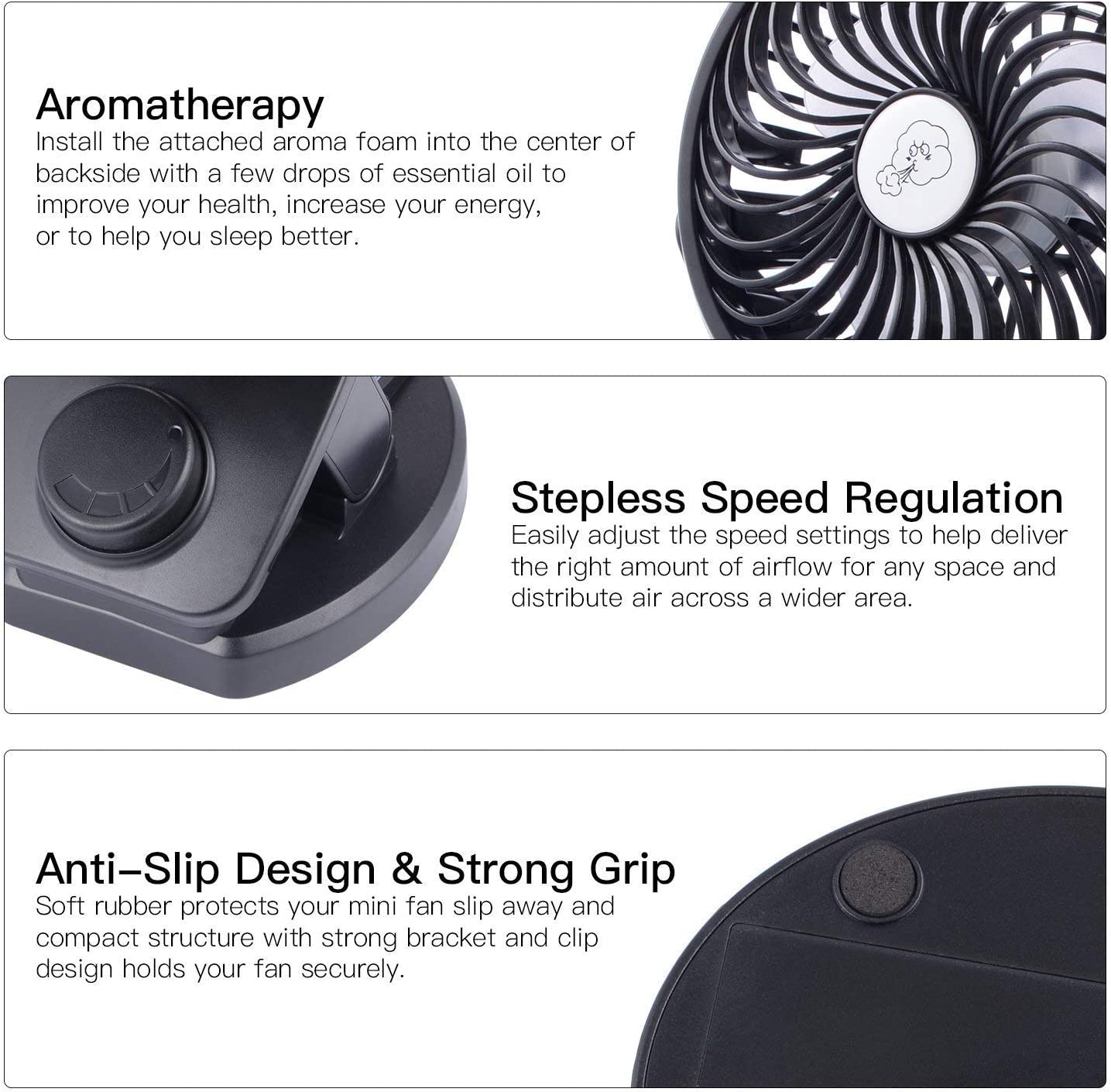 Rechargeable Battery Operated Clip On USB Fan, Mini Stoller Fan, 4400mAh Battery/USB Powered Desk Fan with 360 Degree Rotation for Baby Stroller, Office, Car, Gym, Travel, Camping