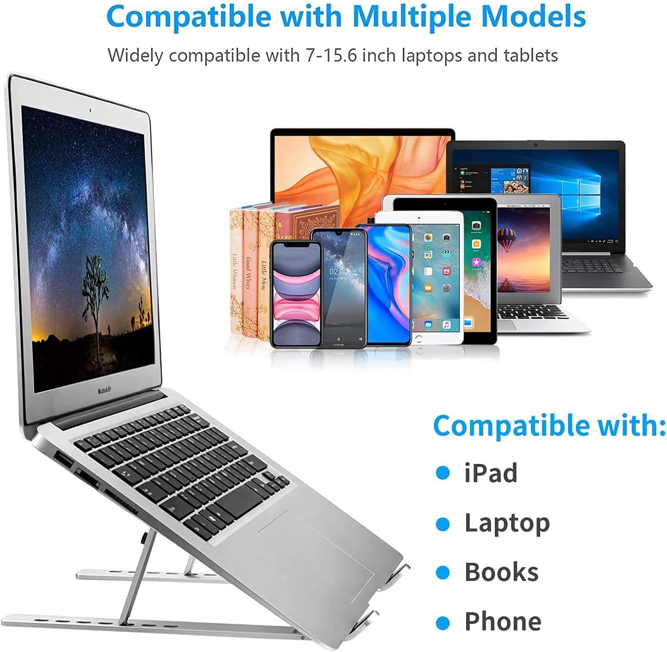 Laptop Stand for Desk, Ergonomic Adjustable Aluminum Foldable Portable Computer Stand, Lecterns & Podiums, Fits 10-15.6" MacBook Air Pro HP Lenovo Dell Laptops & Tablets(Silver)
