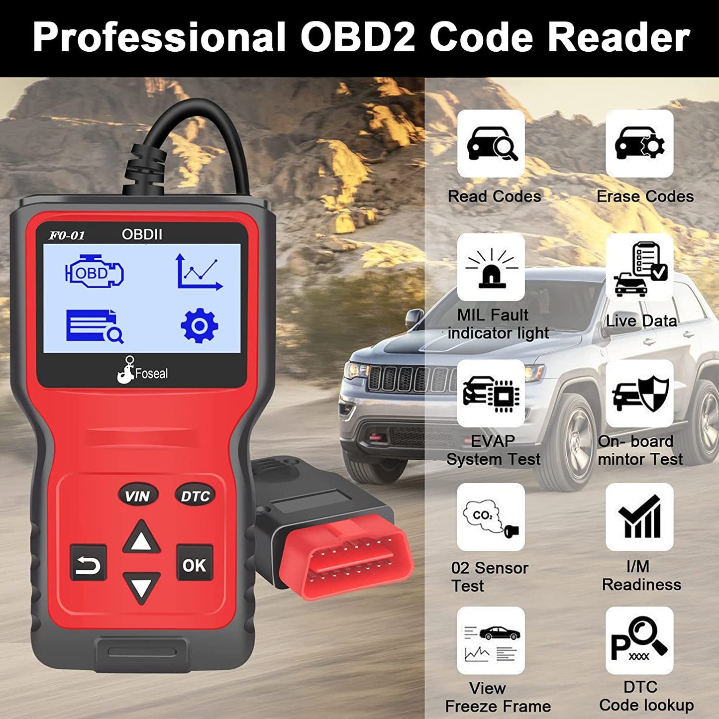 Foseal OBD2 Code Reader, OBD 2 Scanner Professional Enhanced Universal Car Automotive Check Engine Light Error Analyzer Auto CAN Vehicle Diagnostic Scan Tool for OBDII Protocol Cars Since 1996