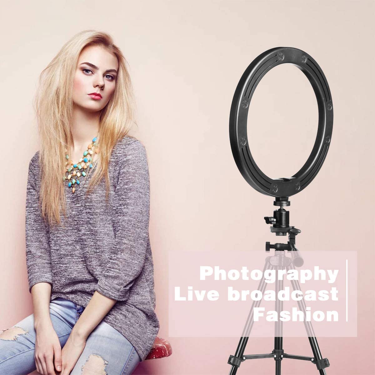 LED Ring Light 10" with Tripod Stand & Phone Holder for Live Streaming & YouTube Video, Dimmable Desk Makeup Ring Light for Photography, Shooting with 3 Light Modes & 10 Brightness Level