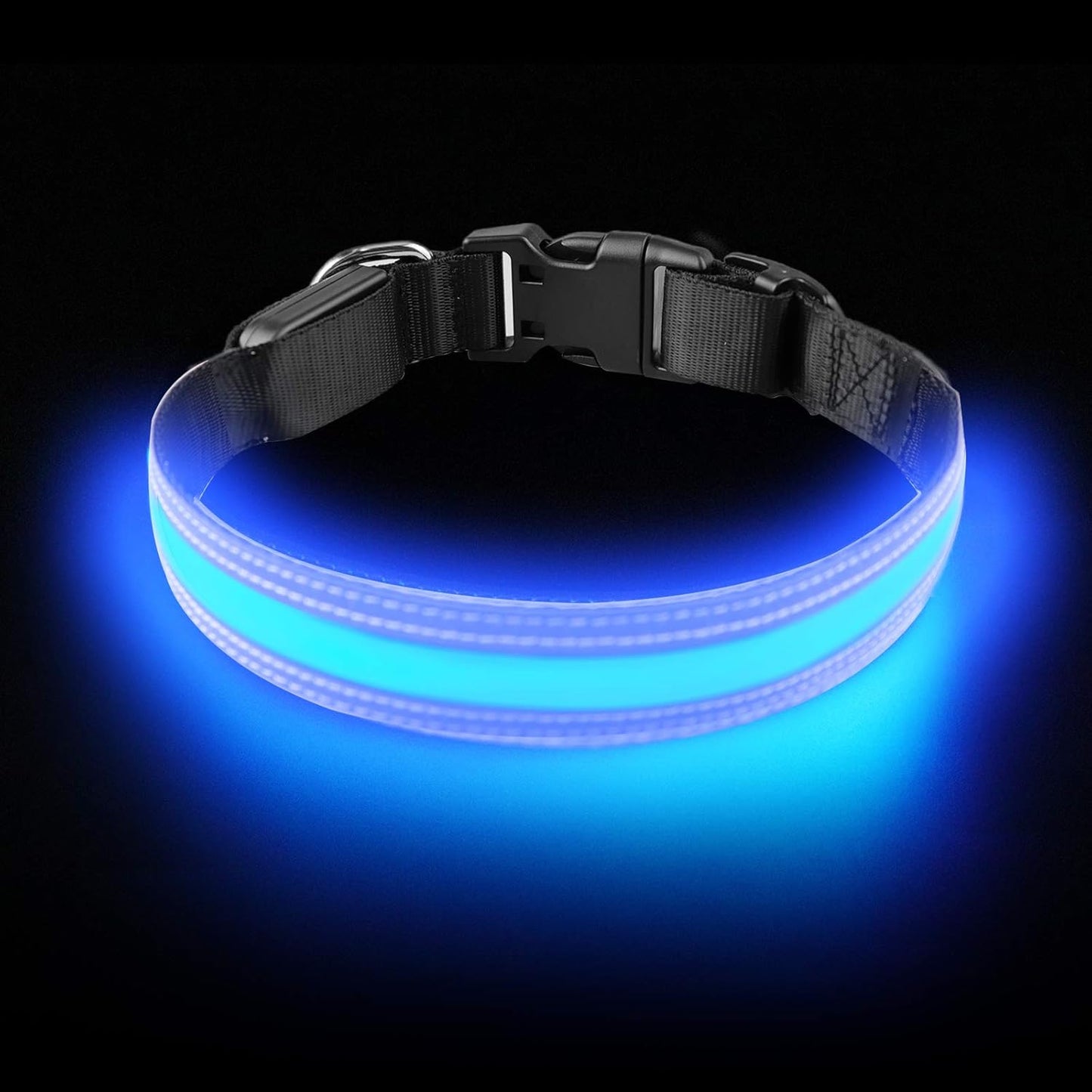 PetIsay Ultimate LED Dog Collar - USB Rechargeable with Water Resistant - Reflective Light up Dog Collar Flashing Light - Adding Safety to Night-time Walks -(Blue, M)