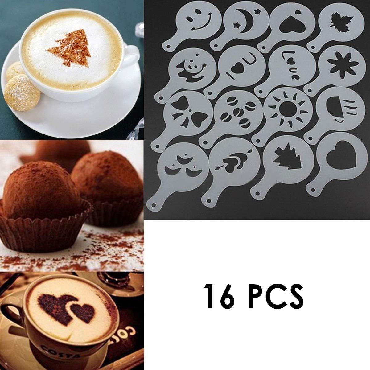 16Pcs/Set Coffee Stencil Cafe Barista Tools Latte Art Maker Cappuccino Decor Pattern Mold Coffee Making Accessories