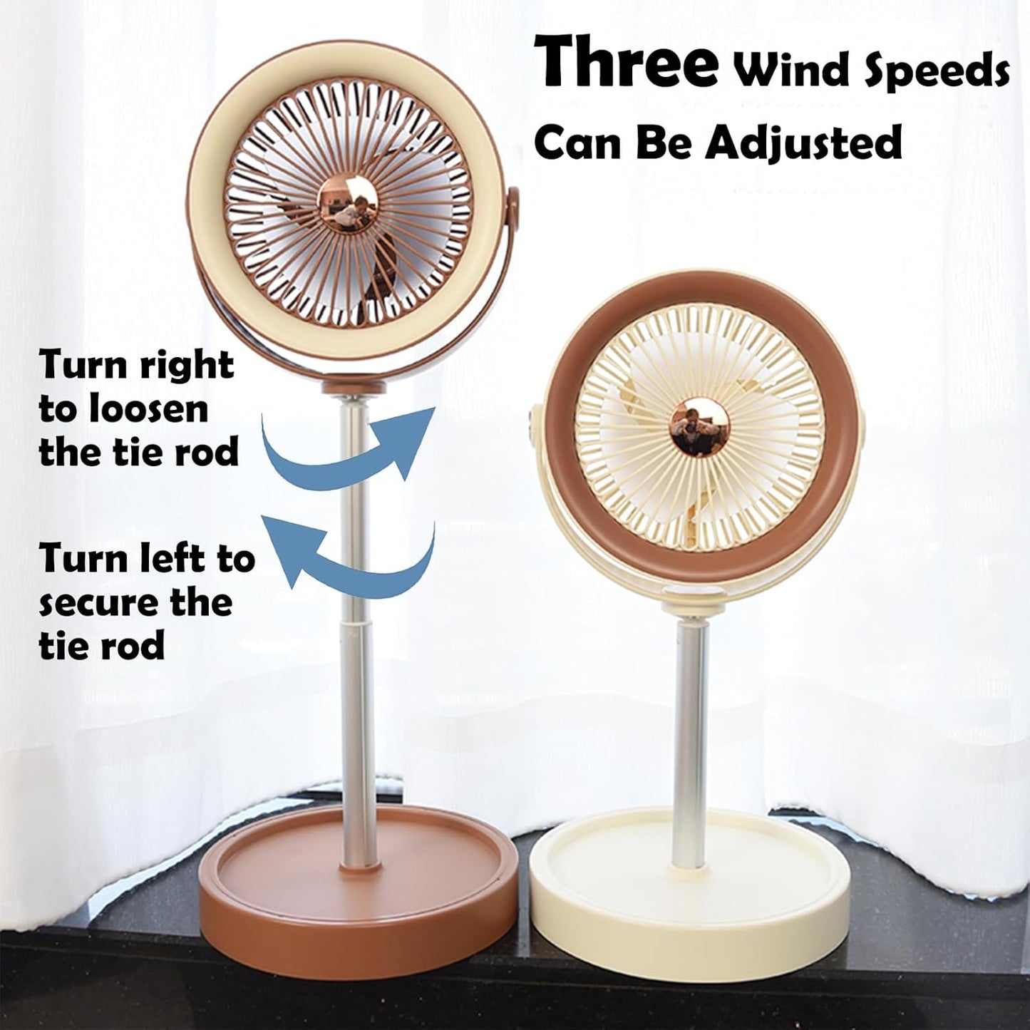 Portable Rechargeable Standing Fan 7.1" , USB Desk Fan & Portable Pedestal Fan For Travel, Small Floor Stand Up Fan For Sleeping, Height Adjustable, 3 Speed, For Home Bedroom Camping Traveling