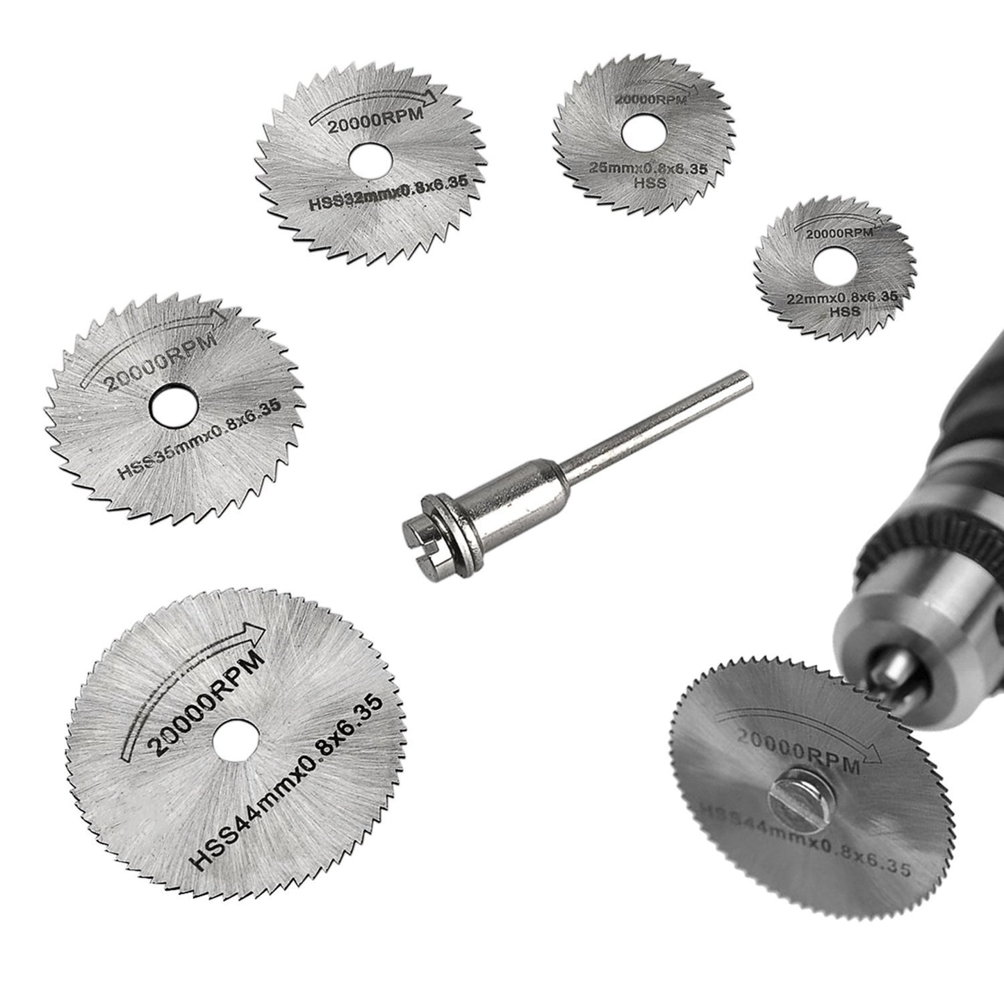 6pcs HSS High Speed Steel Circular Saw Blades with Shank Extension Rod for Rotary Tool