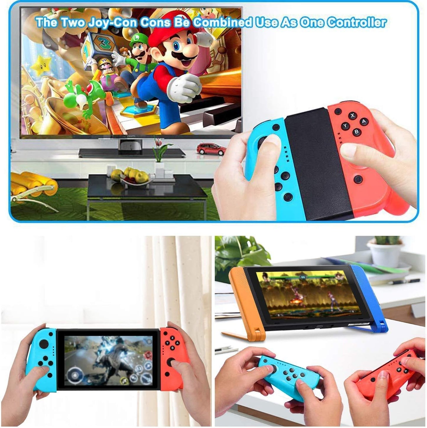 Wireless Controller for Nintendo Switch, Replacement Joy Con Joystick Supports Gyro Function, Double Vibration Ergonomic Joy-Con Compatible with All Games of Switch, blue & Red