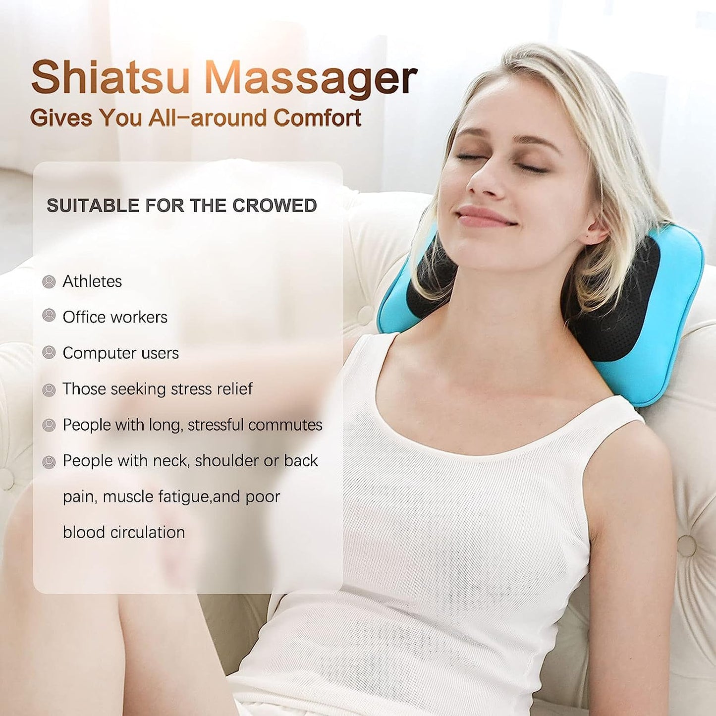 MoCuishle Shiatsu Neck Back Massager Pillow with Heat, Deep Tissue Kneading Massage for Back, Neck, Shoulder, Leg, Foot, Gift for Men Women Mom Dad, Stress Relax at Home Office and Car