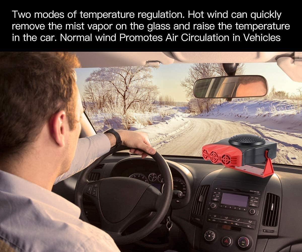 Showvigor Portable Car Heater Defogger Red, 2 in 1 Cooling & Heating Car Fan Vehicle Electronic Air Heater Defrost 12V 150W, 3-Outlet Fans, Automobile Windscreen Fan