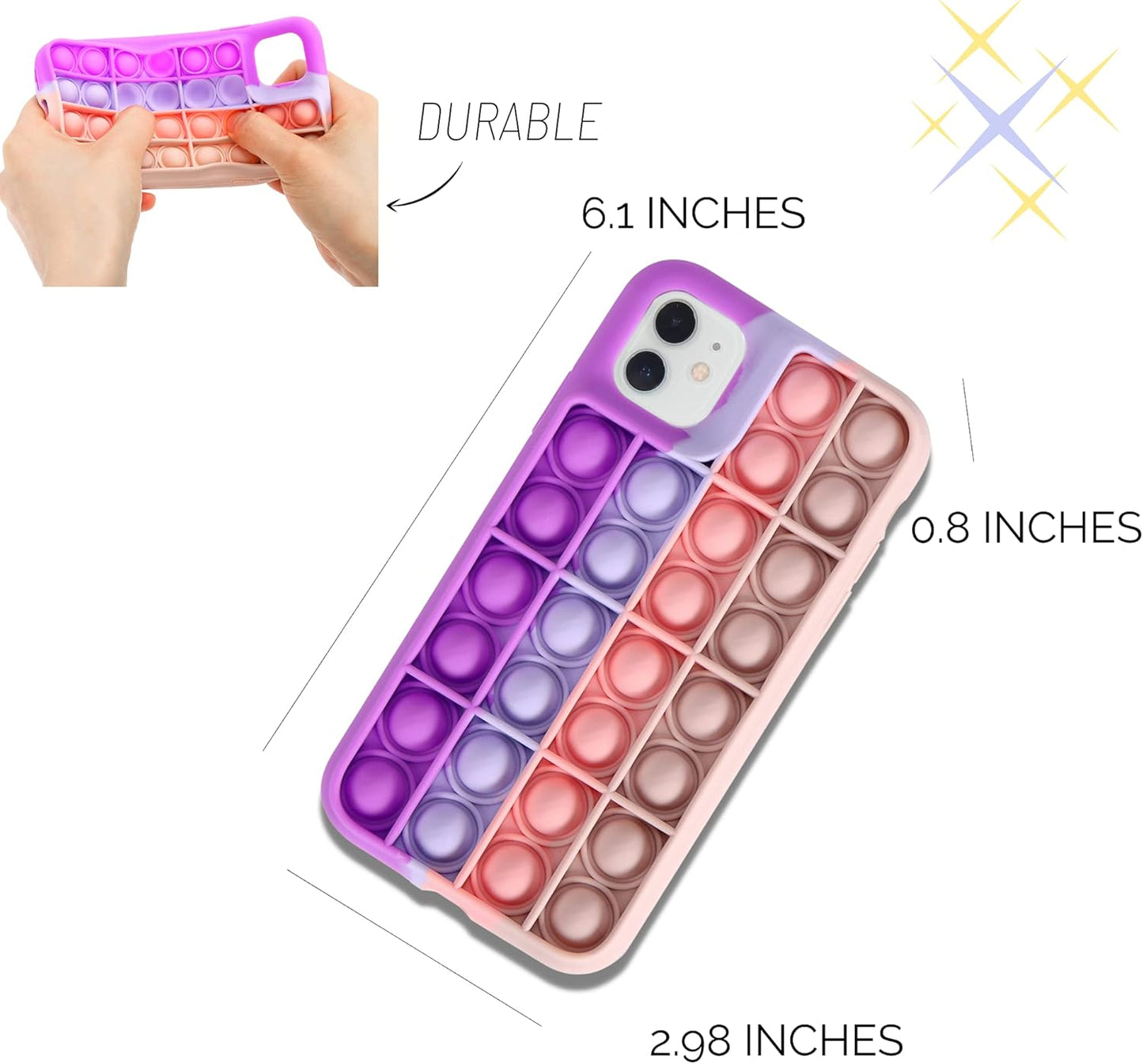 Pop It Phone Case iPhone 11- Fidget Toy and Sensory Push Pop Bubble Case in Pink Purple