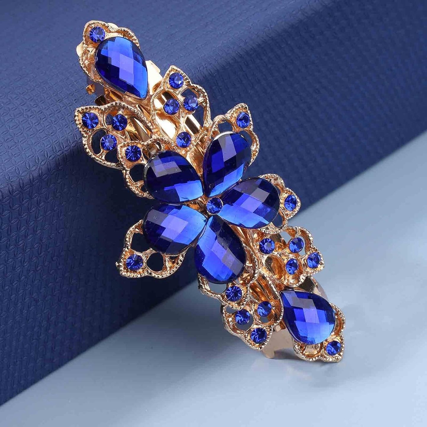 Yheakne Rhinestone Bridal Hair Clip Barrette Blue Crystal Wedding Headpieces Shining Headwear Crystal Hair Barrette Comb Bridal Hair Accessories for Women and Girls (Blue)