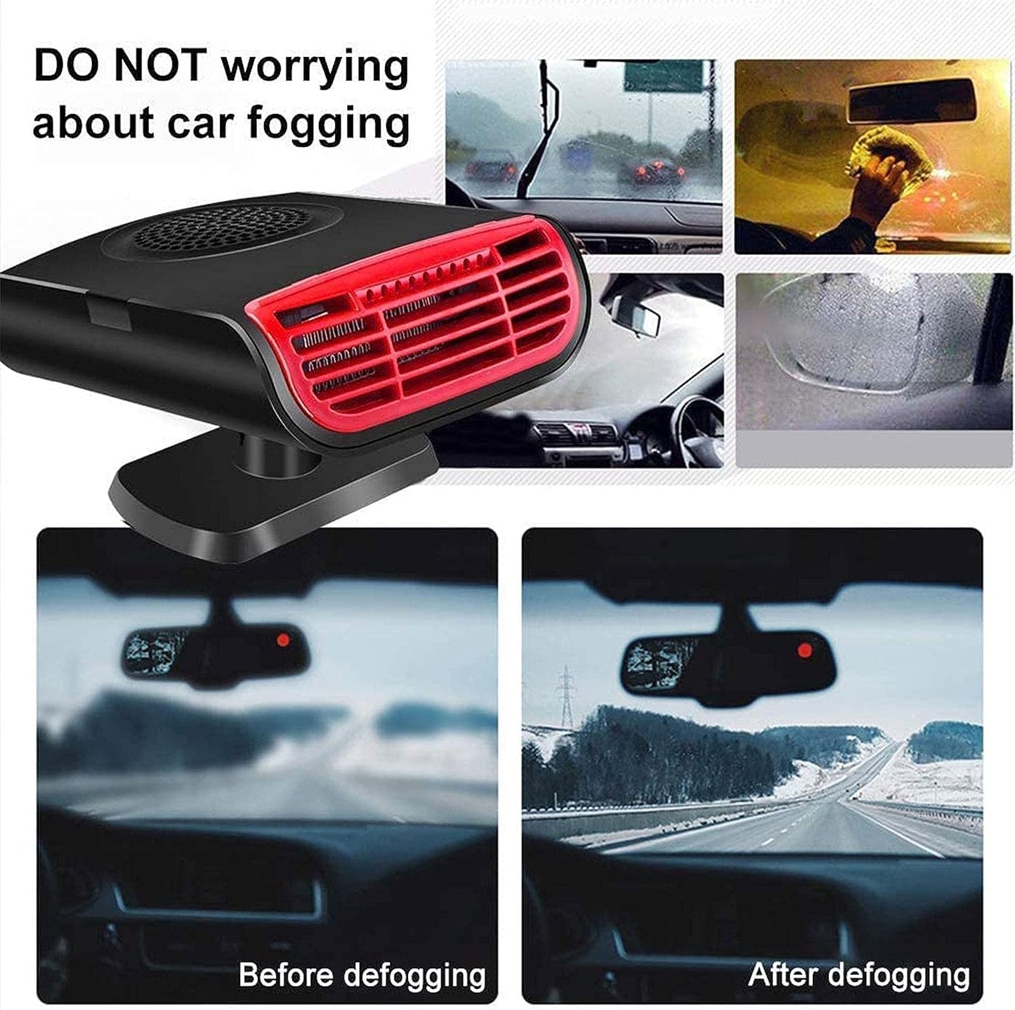 Car Heater Defroster, Cigarette Lighter Plug 1Windshield Defogger Froster, 150W 12V Automatic Heater/Cooling Fan Car Windscreen Demister Heater with Winter Purification