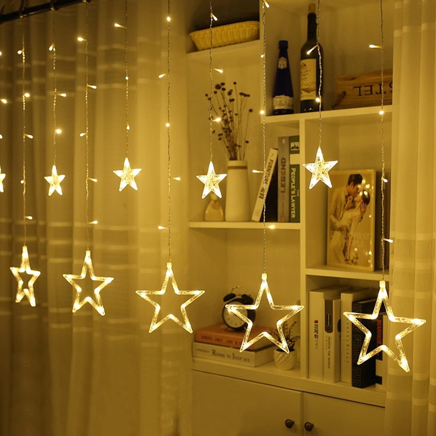 2M Star Curtain Lights 12 Stars 138 LEDs Warm White Star Window Lights with 8 Modes IP44 Waterproof Christmas Curtain Fairy Lights for Home Garden Christmas Wedding Party Holiday