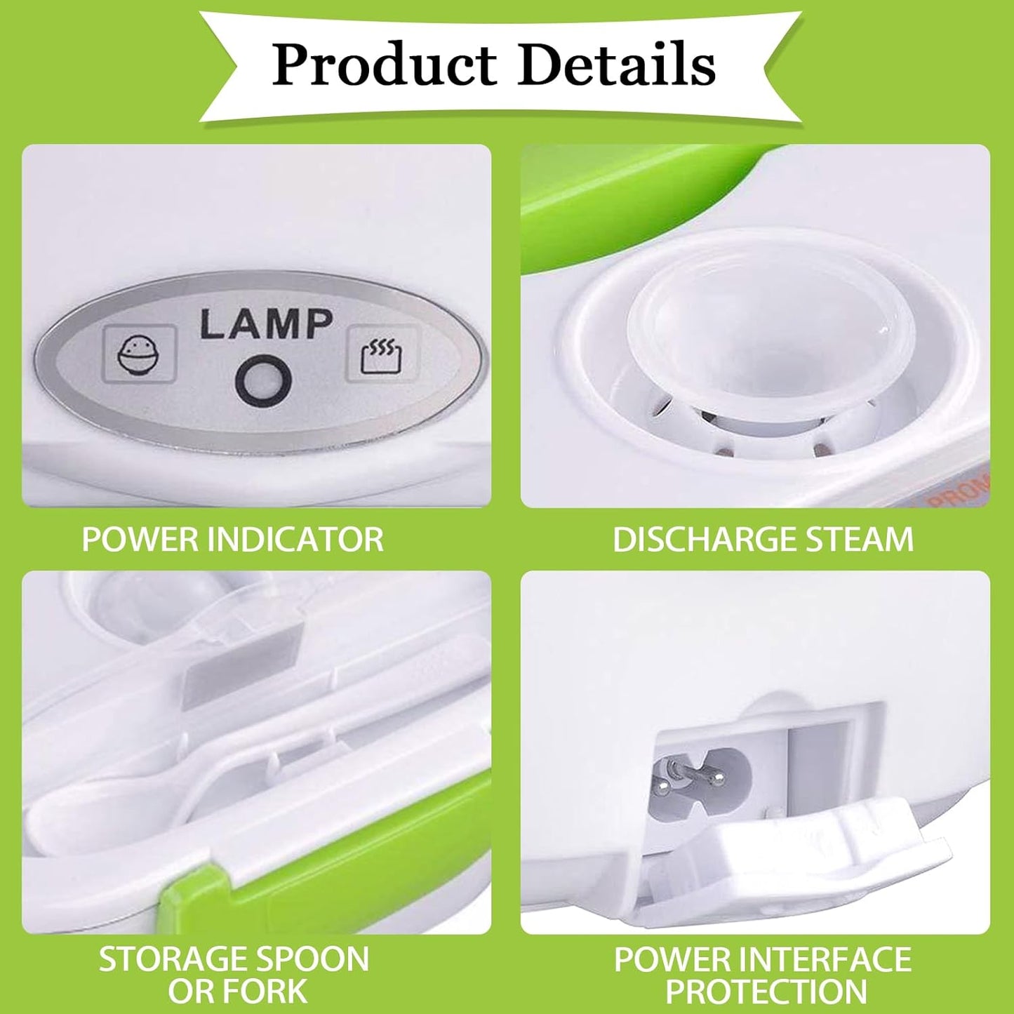 Electric Lunch Box 220V Food Heating Lunch Hot Box Portable Insulated Bento Box Electric Lunch Container for Office Travel Home (Green)