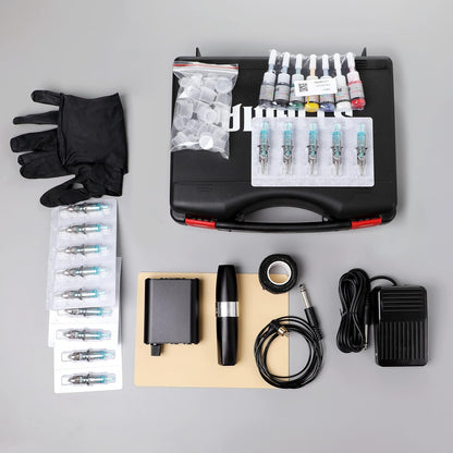 Stigma Tattoo Pen Machine Kit Rotary Complete Tattoo Set with 20Pcs Cartridges Needles Power Supply Tattoo Ink Tattoo Kit with Plastic Box for Beginners and Tattoo Artists EM123KITP162-1-UK