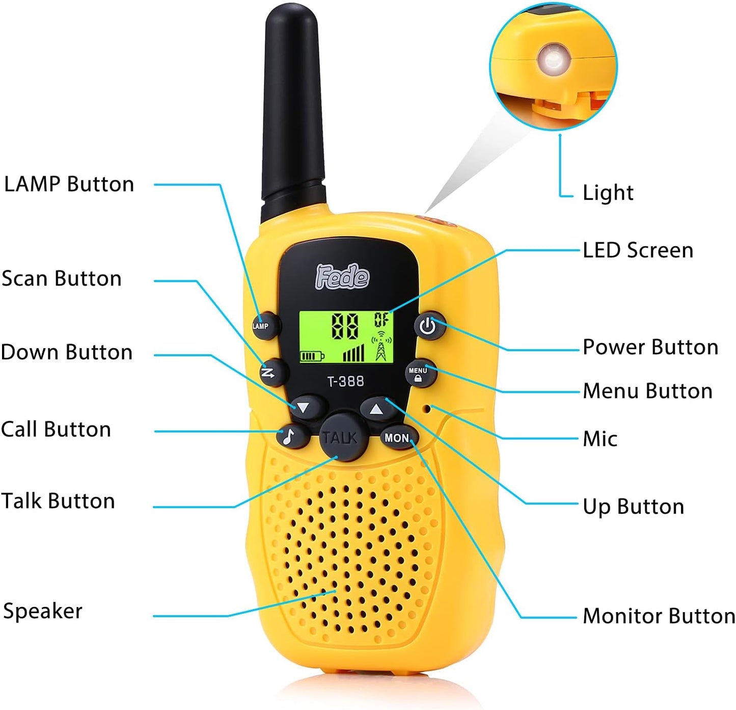 Fede Walkie Talkie Children, Girls Boys Gifts Toy for 3 4 5 6 7 8 9 10 12 Years, Walkie Talkie for Children 8 Channels 2 Way Radio 3 km Long Range Outdoor Adventure Camping