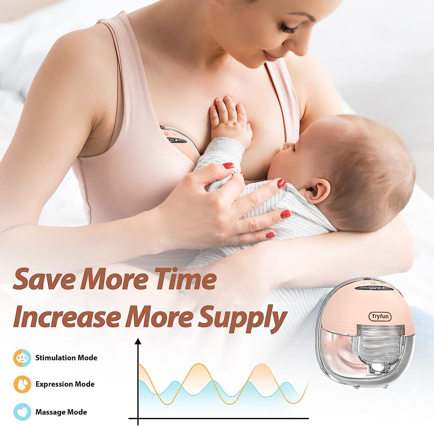 Tryfun S21 Wearable Breast Pump, Upgraded Electric Breast Pump with 24/21mm Flanges, 3 Modes & 12 Levels, Ultra-Quiet, Hands Free Breast Pump with LCD Display, Worn in-Bra Portable Wireless Breast Pump