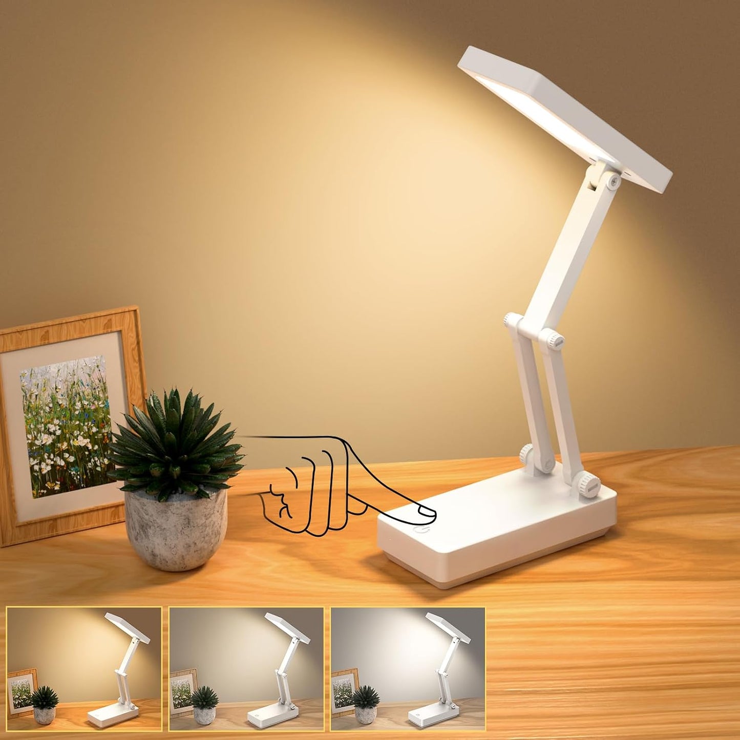 Desk Lamp, Wireless Table Lamp, Portable & Foldable Lamp, Bedside Lamp with 3 Brightness & Dimmable, Rechargeable LED Lamp, 2400 mAh for Bedroom, Reading, Office