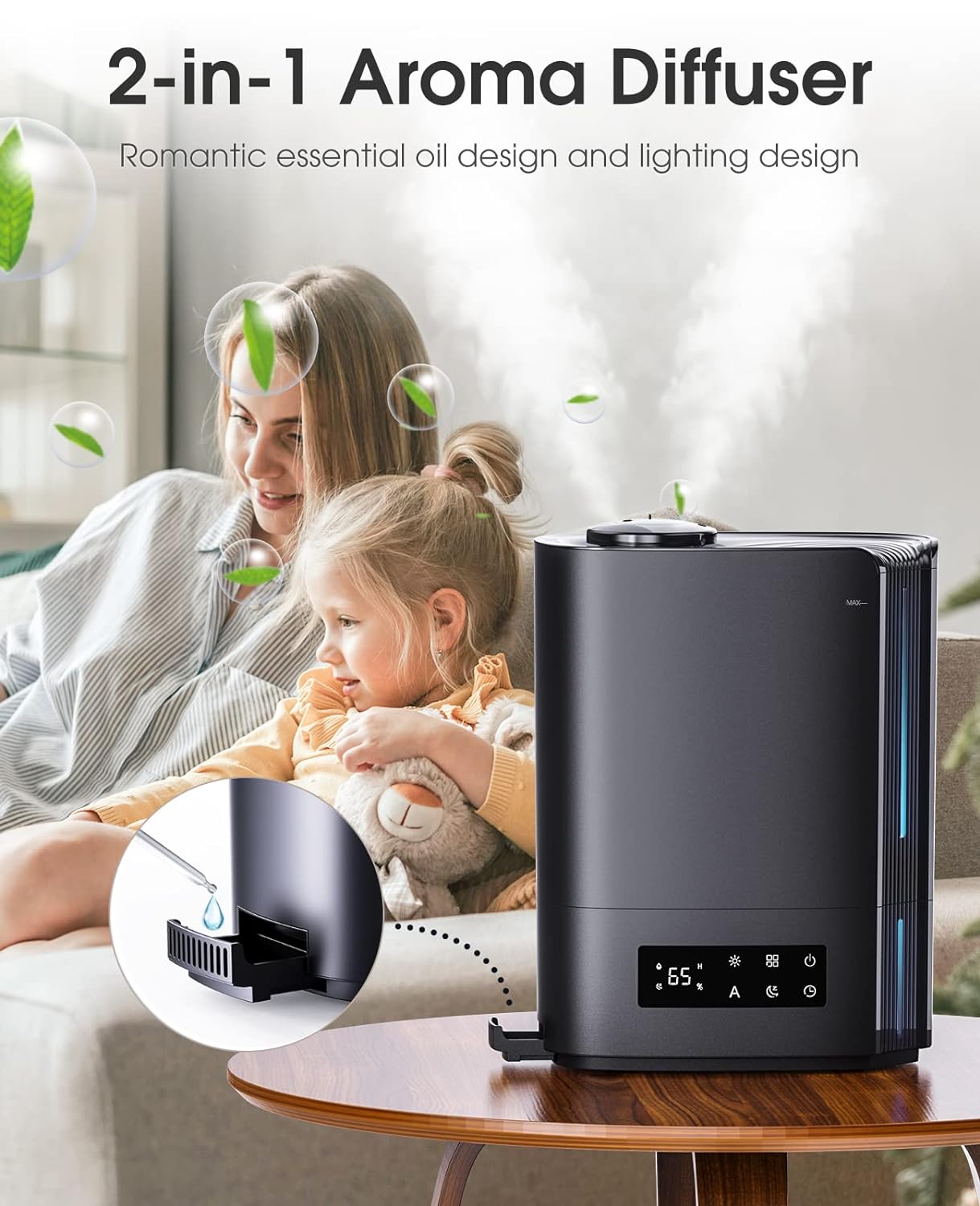 Humidifiers for Bedroom,6L Cool Mist Humidifiers with Humidistat and Timer,TABYIK Top Fill Humidifier for Large Room Quiet,with Essential Oil Diffuser for Home Office