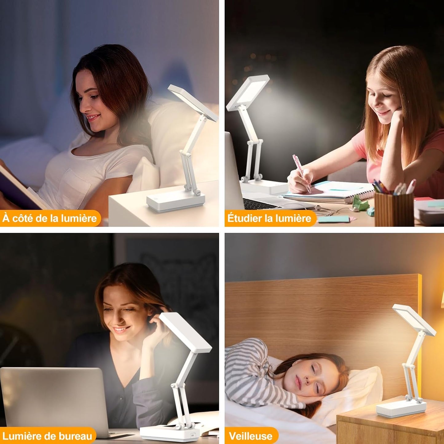 Desk Lamp, Wireless Table Lamp, Portable & Foldable Lamp, Bedside Lamp with 3 Brightness & Dimmable, Rechargeable LED Lamp, 2400 mAh for Bedroom, Reading, Office