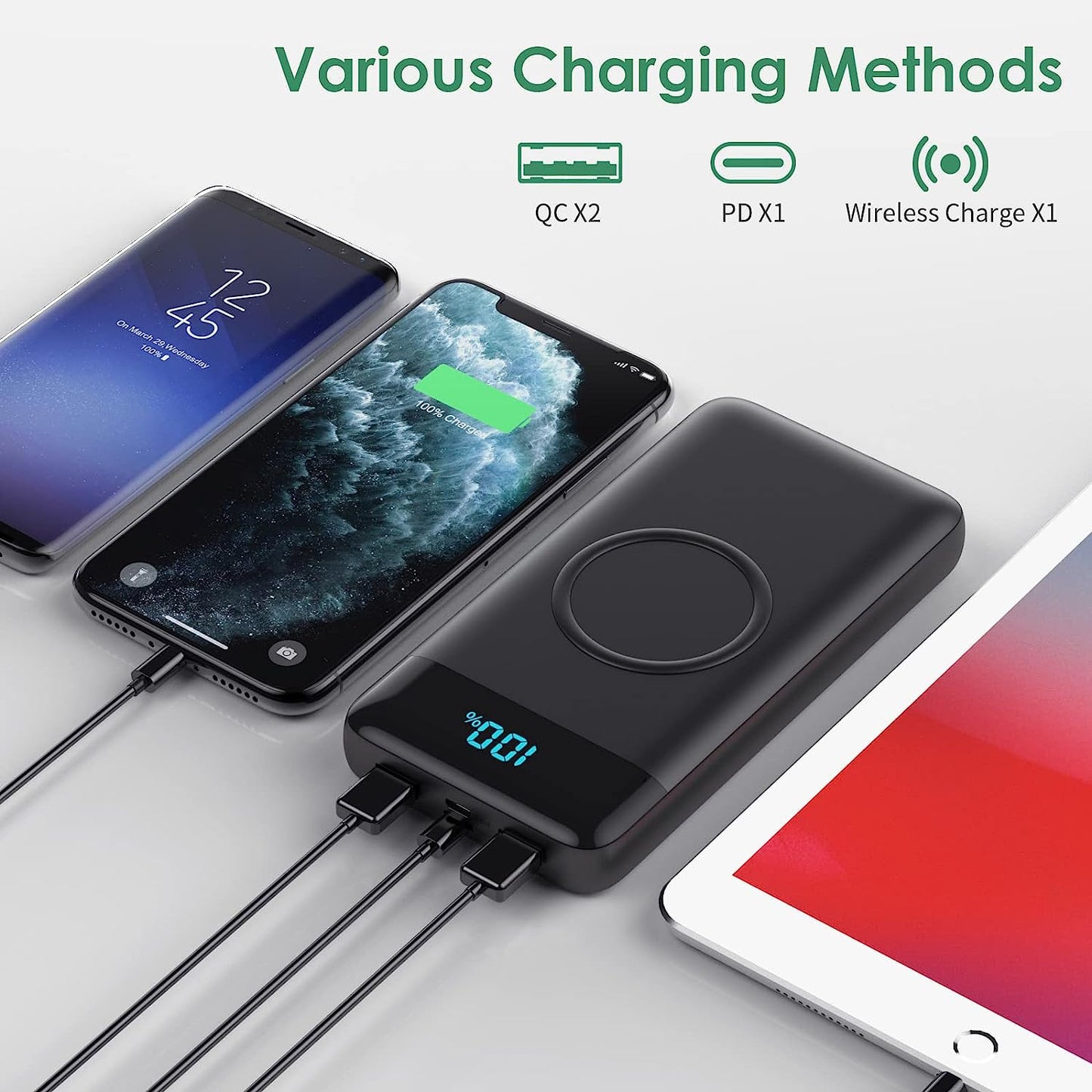 Trswyop Wireless Power Bank 26800mAh -【15W Wireless Charging+25W PD Fast Charging】Portable Charger QC 4.0 External Battery Pack with 4 Outputs & 2 Inputs for iPhone 13 12 Samsung Huawei Xiaomi iPad