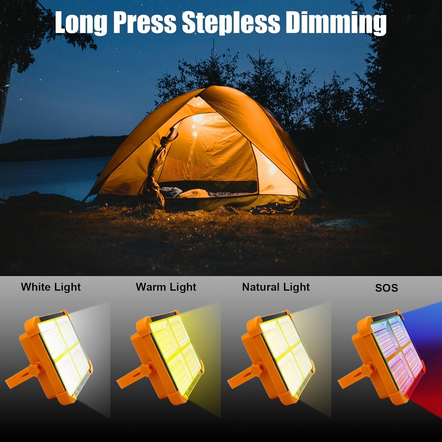 Solar Portable Camping Light with Stand, 100W 3000mAh Battery Rechargeable Light with 4 Modes, LED Cordless Flood Lights for Work, Emergency Power Failure, Car Repair