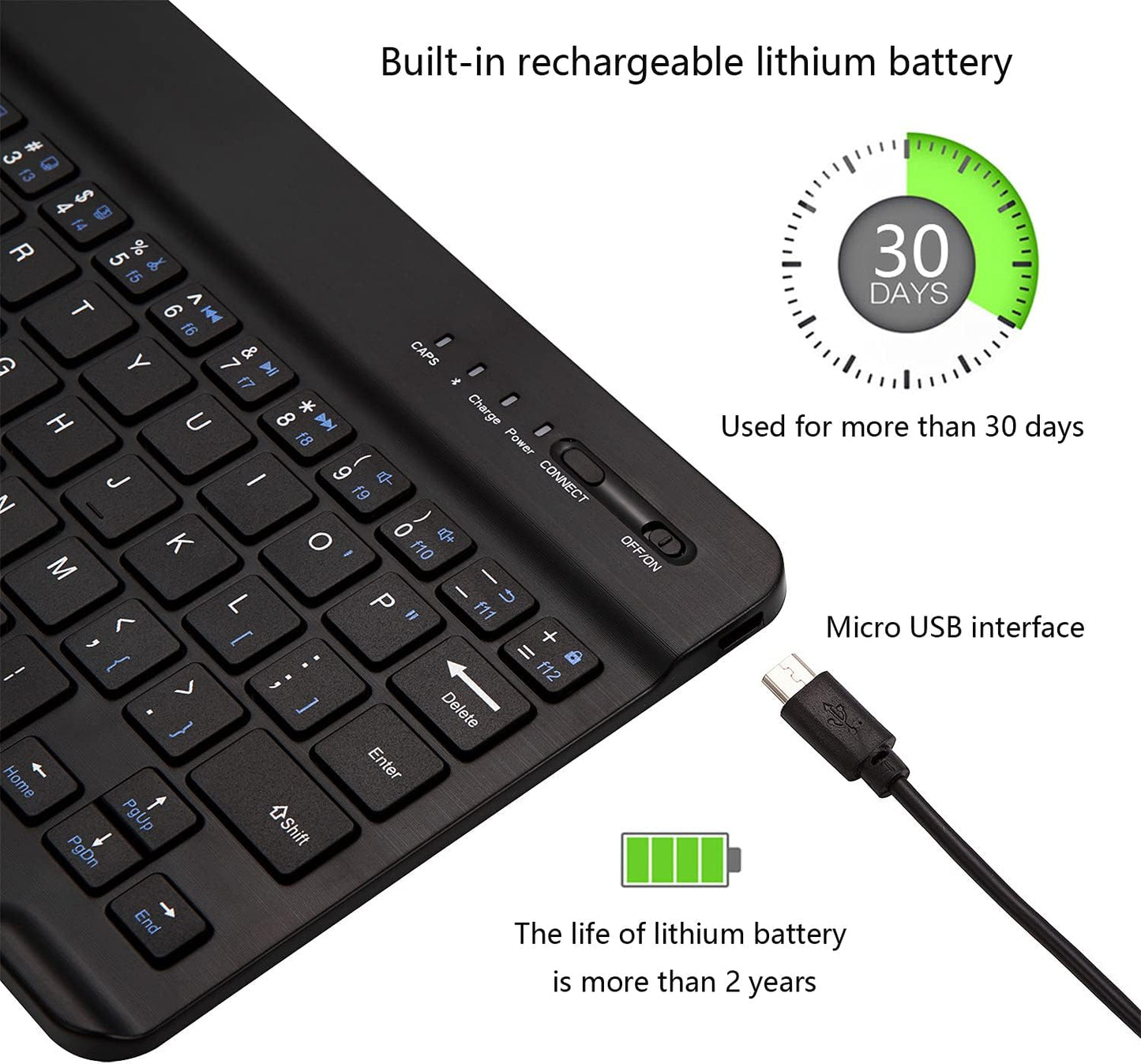 Ultra-Slim Bluetooth Keyboard Portable Mini Wireless Keyboard Rechargeable for Apple iPad iPhone Samsung Tablet Phone Smartphone iOS Android Windows (7 inch Black)