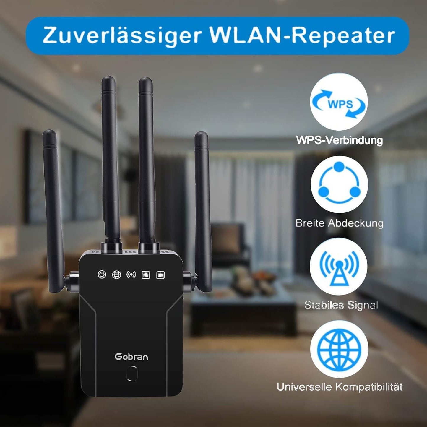 Like A New Gobran WiFi Extender, 1200Mbps WiFi Amplifier, Dual Band WiFi Extender 5GHz and 2.4GHz, 1 Ethernet Port, Supports AP / Router Mode, Compatible with all Internet Boxes