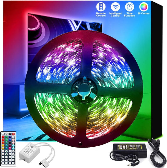 LETOUR LED Strip Lights RGB Color Changing 16.4Ft 5m with 44 Keys Remote Controller 12V Power Supply 300 LEDs Tape Lights 5050 RGB Kit for Bedroom/Living Room/Kitchen/DIY Decoration/Party