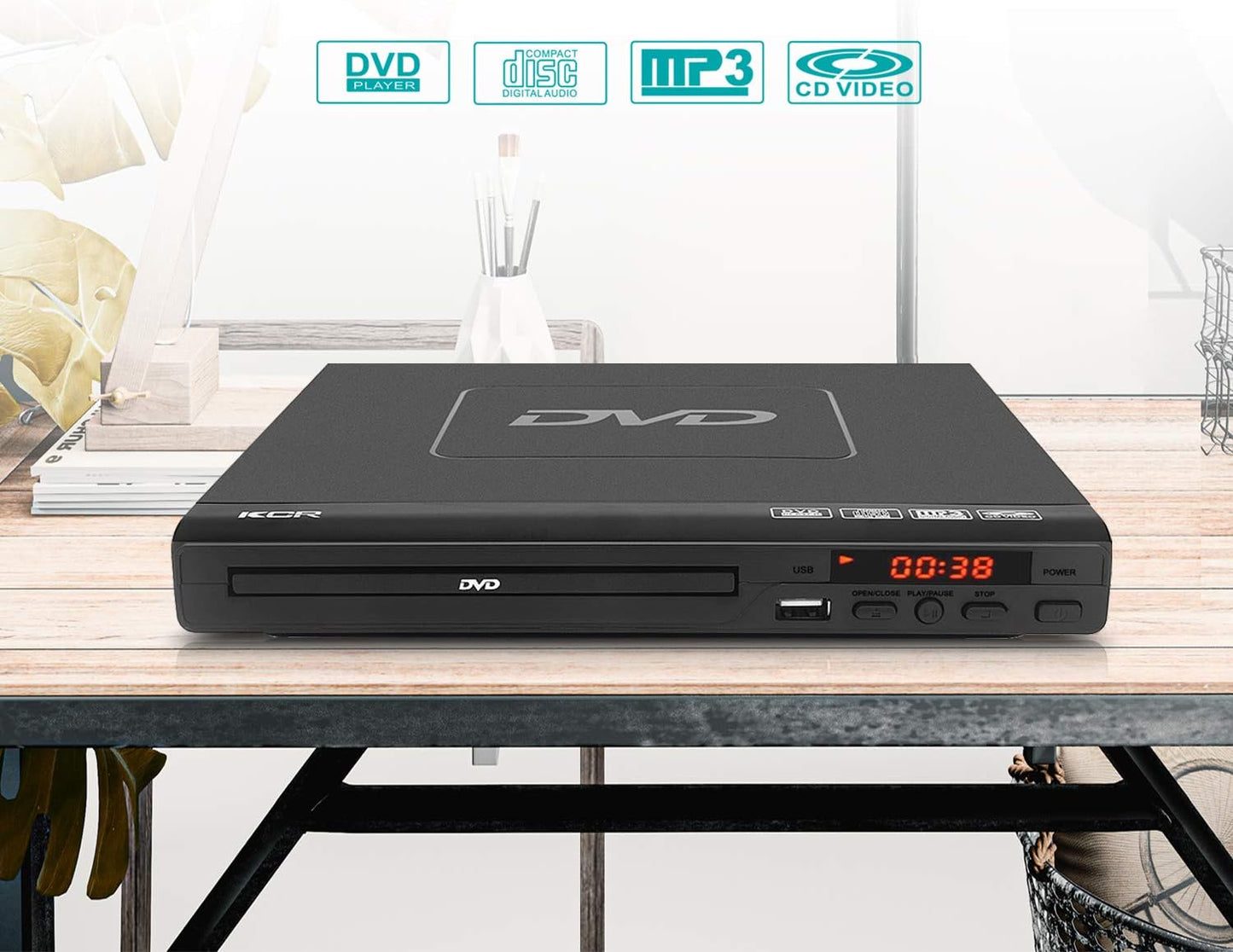 KCR DVD Player for TV, DVD/CD/MP3 with USB Port, HDMI and AV Output (HDMI and AV Cable Included), Remote Control