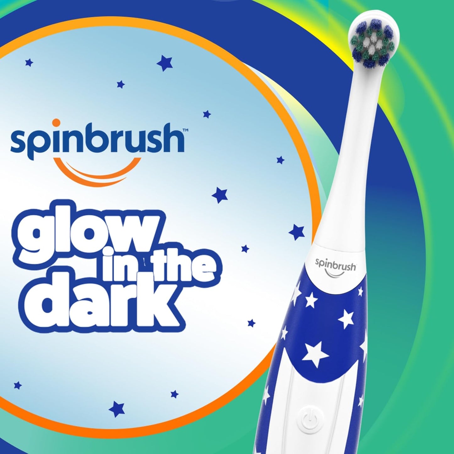Spinbrush™ Kids Electric Toothbrush,  Glow-In-The-Dark Battery Powered Electric Toothbrush for Children Ages 3+ with 1 AA Battery, Soft Head Bristles, Leakproof SoftSwitch, Ready-to-Use