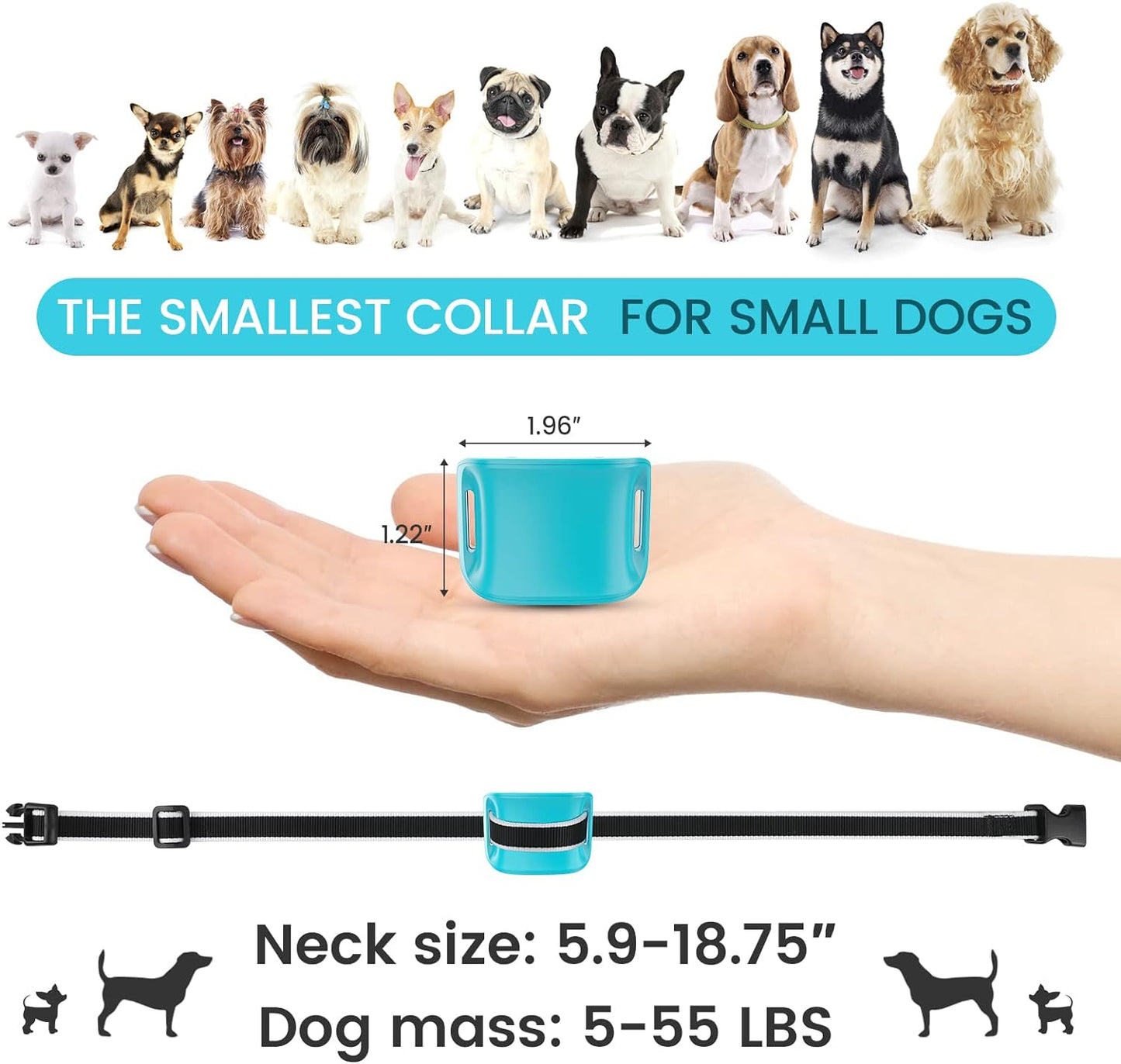 MASBRILL Small Dog Bark Collar, No Shock Anti Barking Collar for Small Dogs Small Most Humane Stop Barking Collar Rechargeable Bark Collar with 7 Sensitivity and Intensity Beep Vibration (Blue)