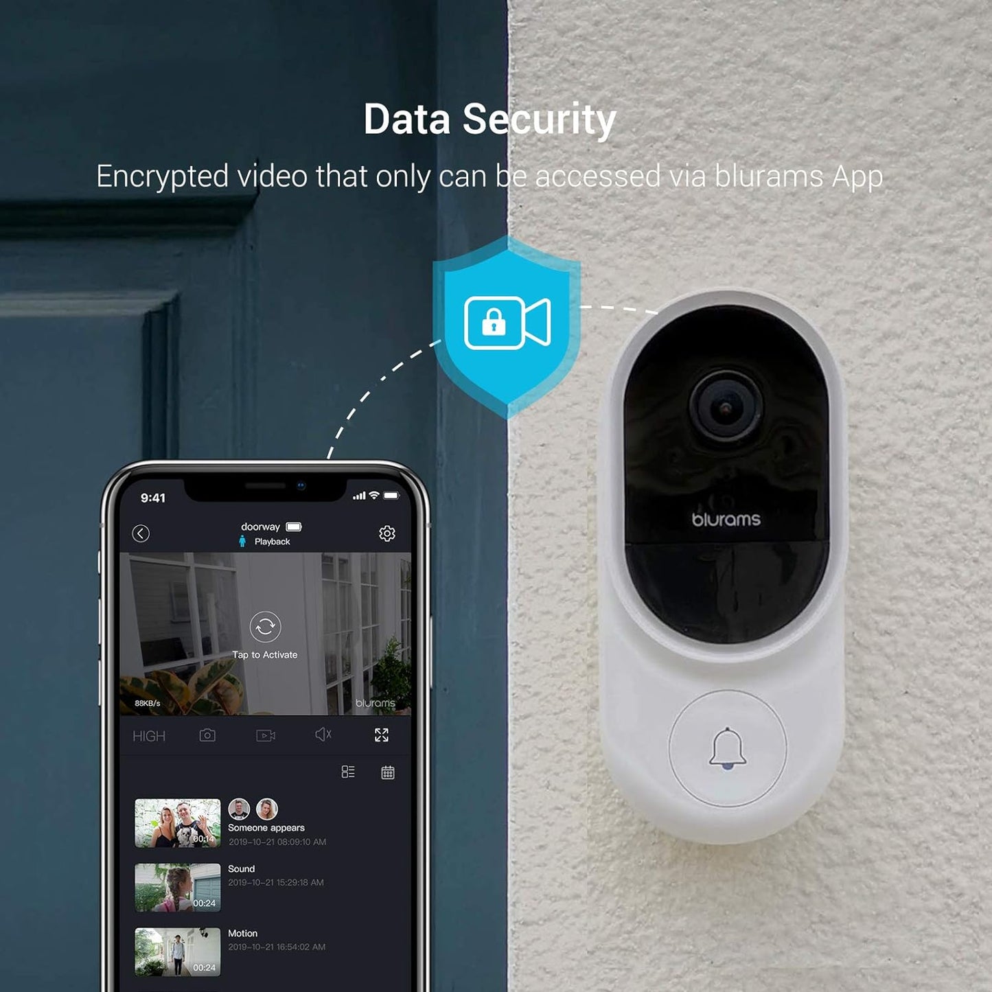 blurams Wireless 1080p Video Doorbell Camera with Chime, PIR Motion Detection, 2-Way Audio,Smart AI Facial Detection, Hardwired or Battery-Powered 30-Day Loop