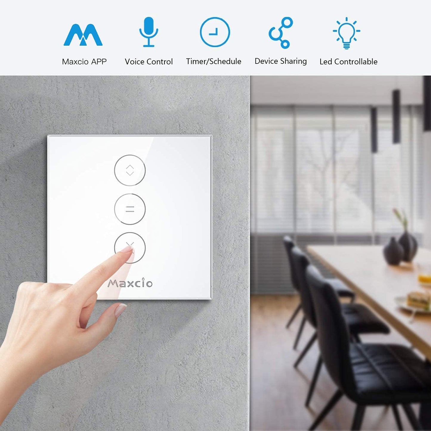 Smart Shutter Switch, Maxcio WiFi Roller Shutter Switch Compatible with Alexa and Google Home, Remote Control and Timing Function for Curtain/Roller Shutter/Motor Door (Neutral Wire Needed)