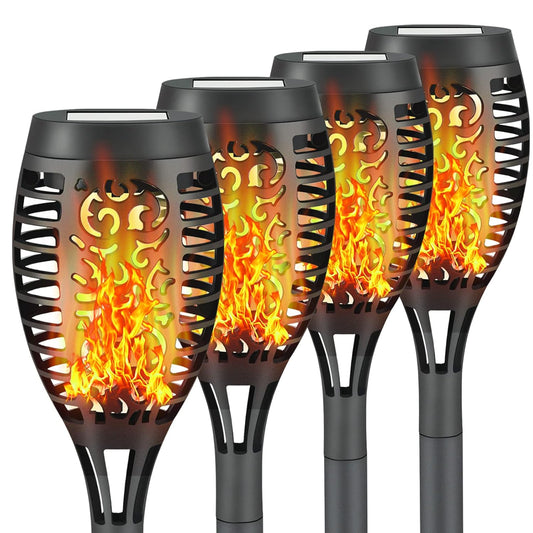 4 Pack Led Solar Torch Light with Flickering Flame, Outdoor Waterproof Solar Torches Stake Lights, Auto On/Off Solar Garden Lights Decorations (4 Pack)