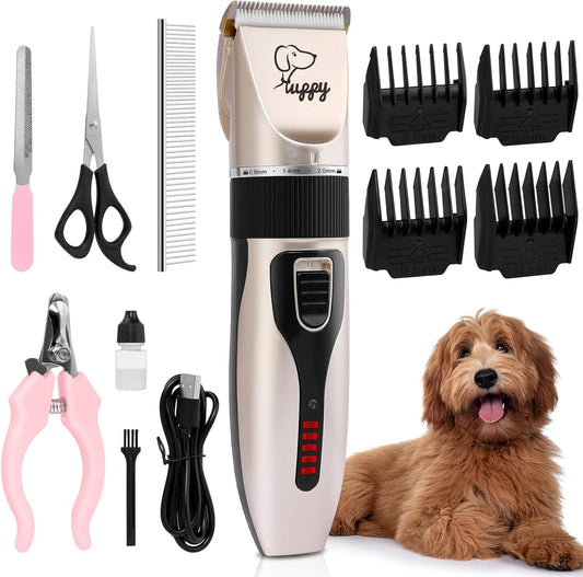 Dog Clippers, 12 Pack 3 Speeds Professional Dog Grooming Clippers Kit, Low Noise Rechargeable Cordless Dog Grooming Kit, Hair Trimmer for Dogs, Cats and Other Animals