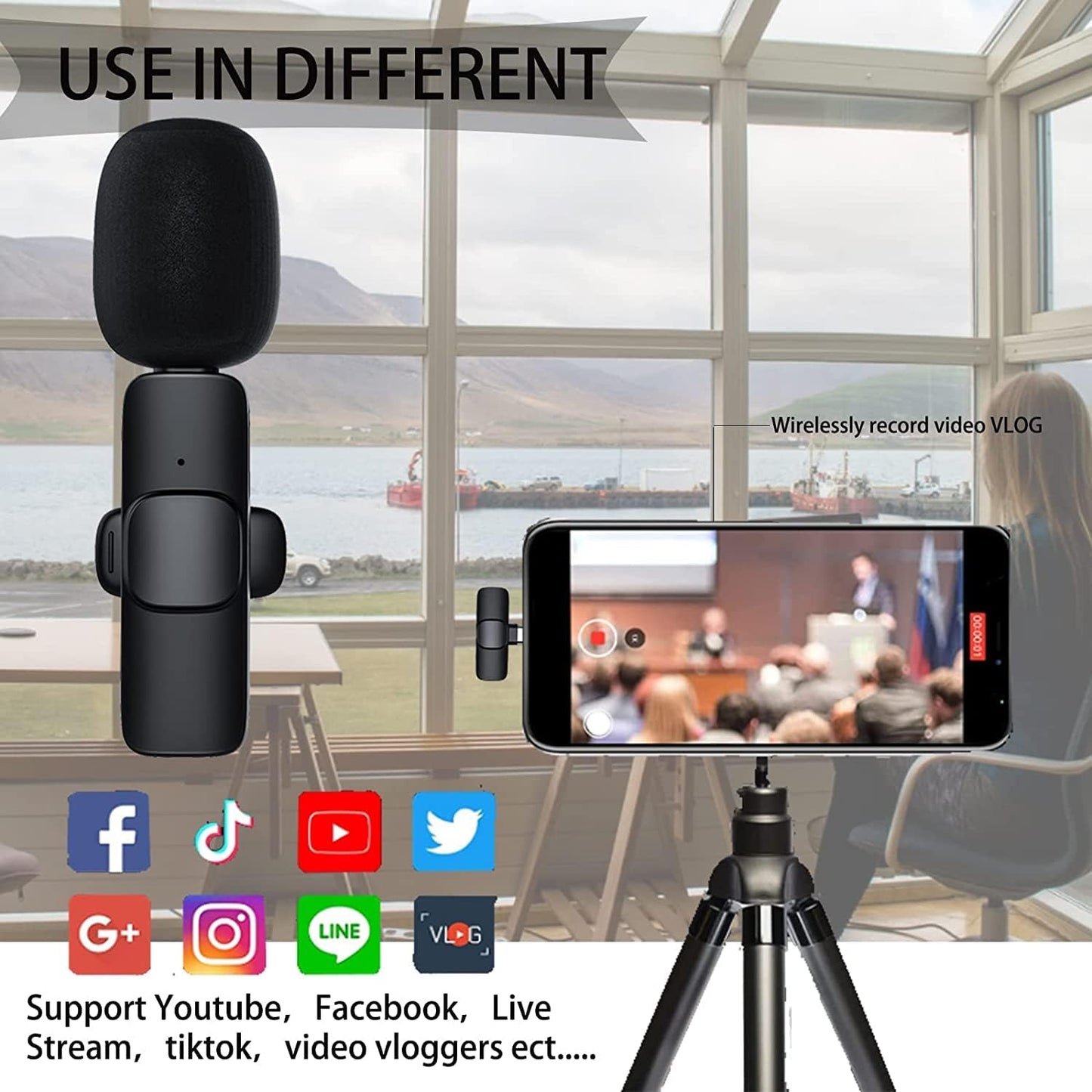 Like A New K8 Wireless Microphone, Digital Mini Portable Recording Clip Mic with Receiver for All Type-C Lightning Mobile Phones Camera Laptop for Vlogging YouTube Online Class, Zoom Call