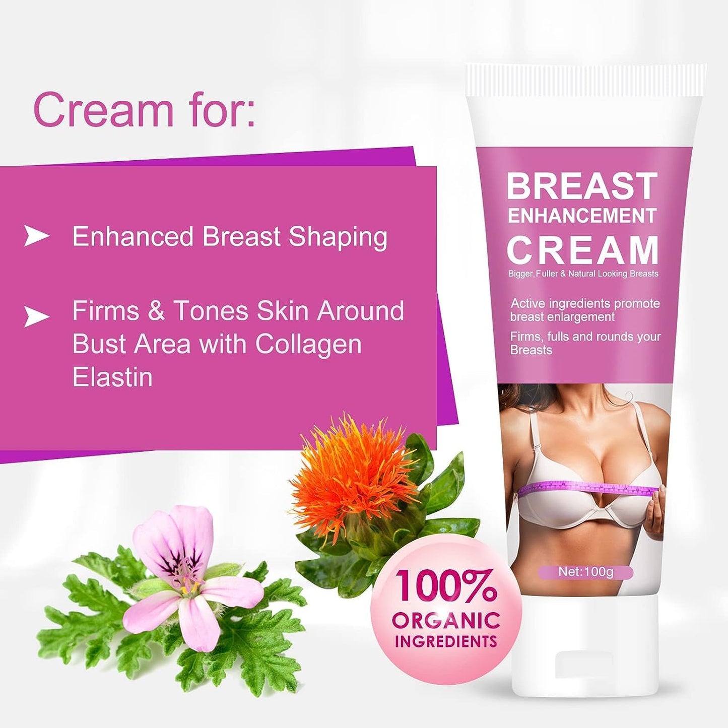 Breast Enhancement Cream, Natural Breast Enlargement Cream Fast Growth, Firming and Lifting Cream, Nourishing to Push Up Bust with Perfect Body Curve