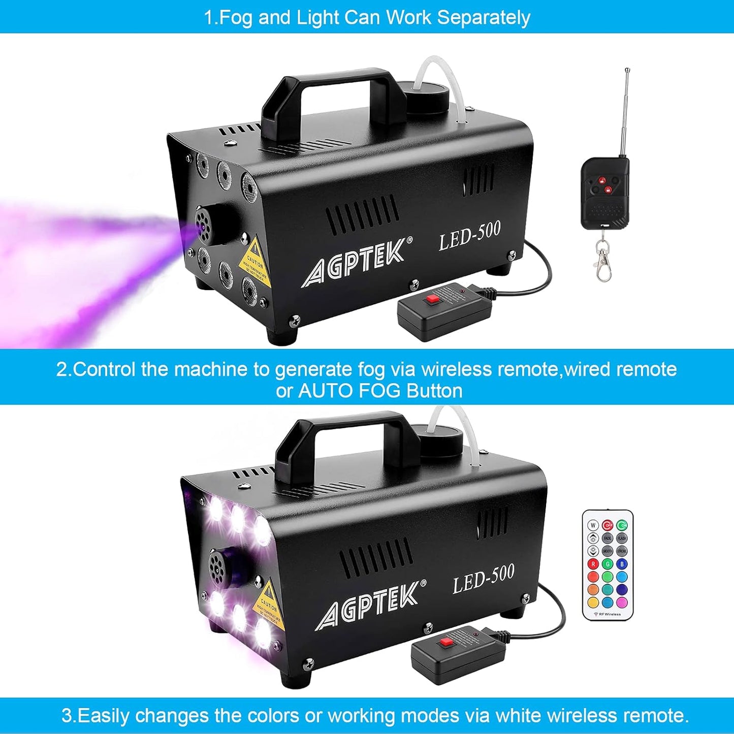 Fog Machine, AGPTEK Automatic Spray Smoke Machine with 6 LED Lights and 13 Colorful LED Light Effects, Great for Halloween, Christmas, Wedding, Parties and DJ Performance