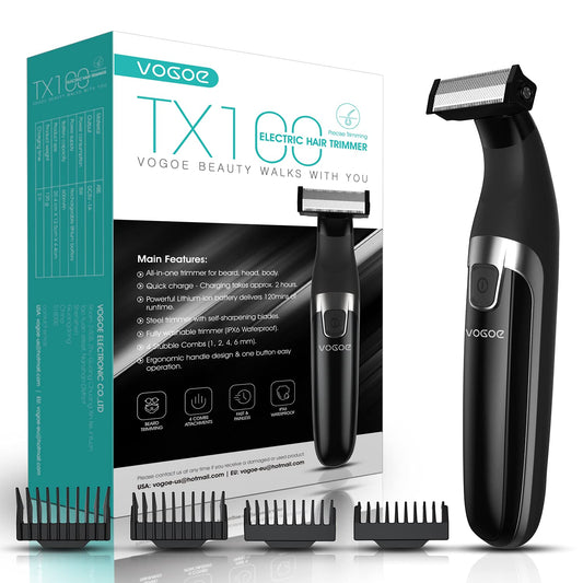 VOGOE Beard Trimmer for Men Electric Shaver for Mustache Body Head All-in-One Cordless Groomer Hair Clippers and Adjustable Facial Grooming kit Rechargeable Waterproof TX100