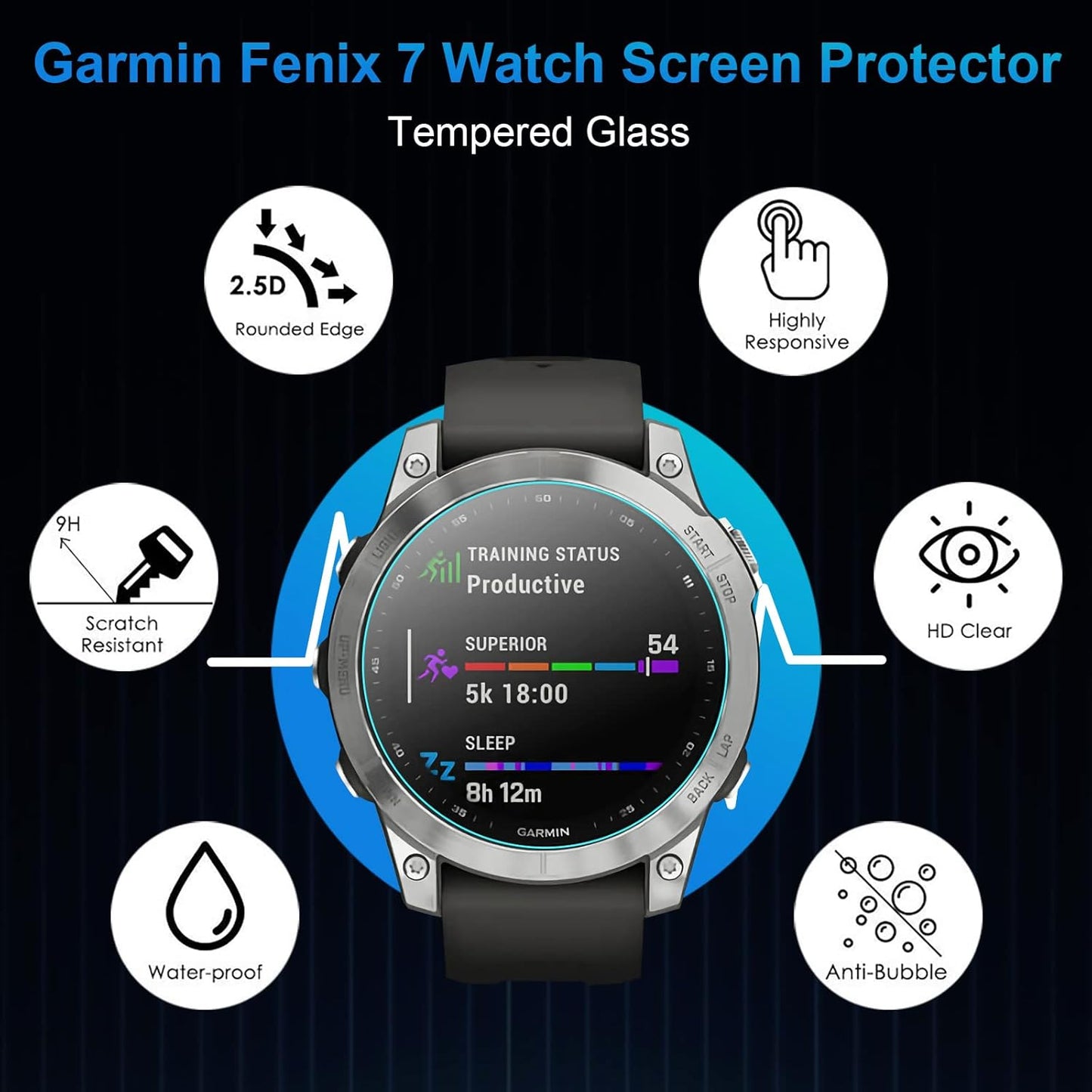 CAVN Pack of 4 Compatible with Garmin Fenix 7 / Fenix 7 Soalr Protective Film Glass, Waterproof Glass Protection Screen Protector [Anti-Scratch] [Anti-Bubble] for Fenix 7/7 Solar