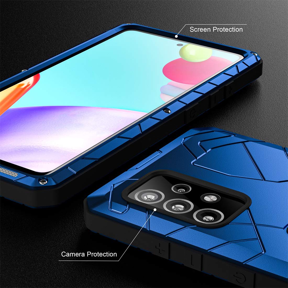 Feitenn Samsung A52 5G Metal Case, Galaxy A52 5G Case Heavy Duty, Hard Cover Armor Military Silicone Bumper Shockproof Defender Rubber Men Gift Screen Protector for Samsung Galaxy A52 5G 2020 - Blue