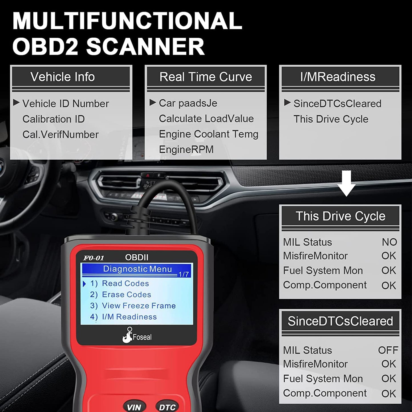 Foseal OBD2 Code Reader, OBD 2 Scanner Professional Enhanced Universal Car Automotive Check Engine Light Error Analyzer Auto CAN Vehicle Diagnostic Scan Tool for OBDII Protocol Cars Since 1996