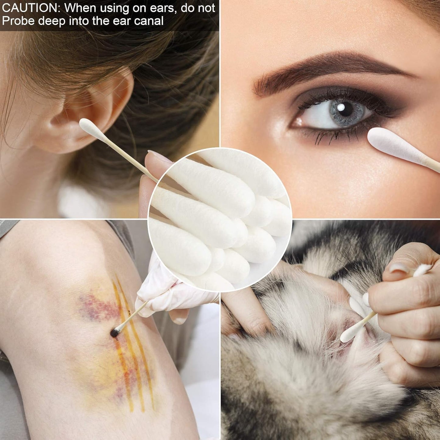 Bamboo Cotton Buds 500 Pcs Double Tipped Cotton Swabs - Biodegradable Eco-Friendly Strong Wooden Sticks Round Tips Ear Buds - Qtips Wooden Cotton Buds for Baby Care, Makeup, Ear Cleaning