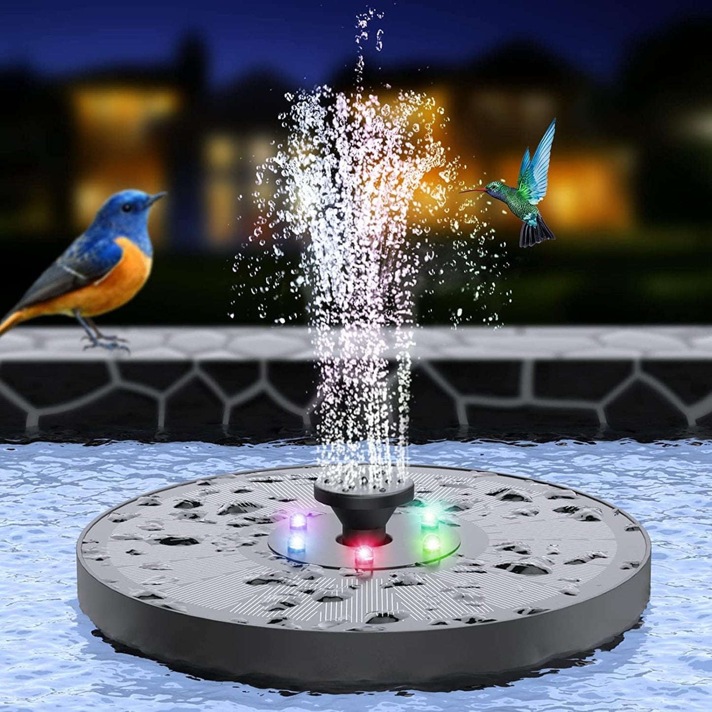 Solar Fountain for Bird Bath, 3W Solar Fountains Water Feature, Solar Fountain with Lights for Pond, Gardens