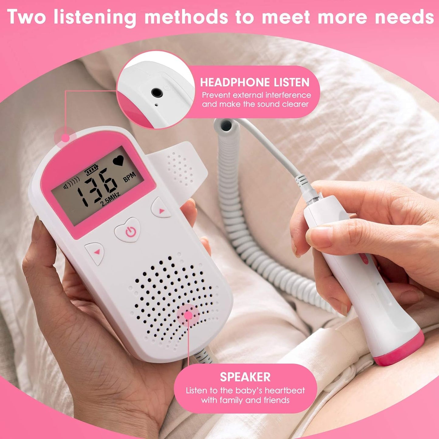 Home Fetal Doppler by Bemedo, Handheld Doppler Pregnant Heartbeat Monitor, Doppler Fetal for Pregnancy