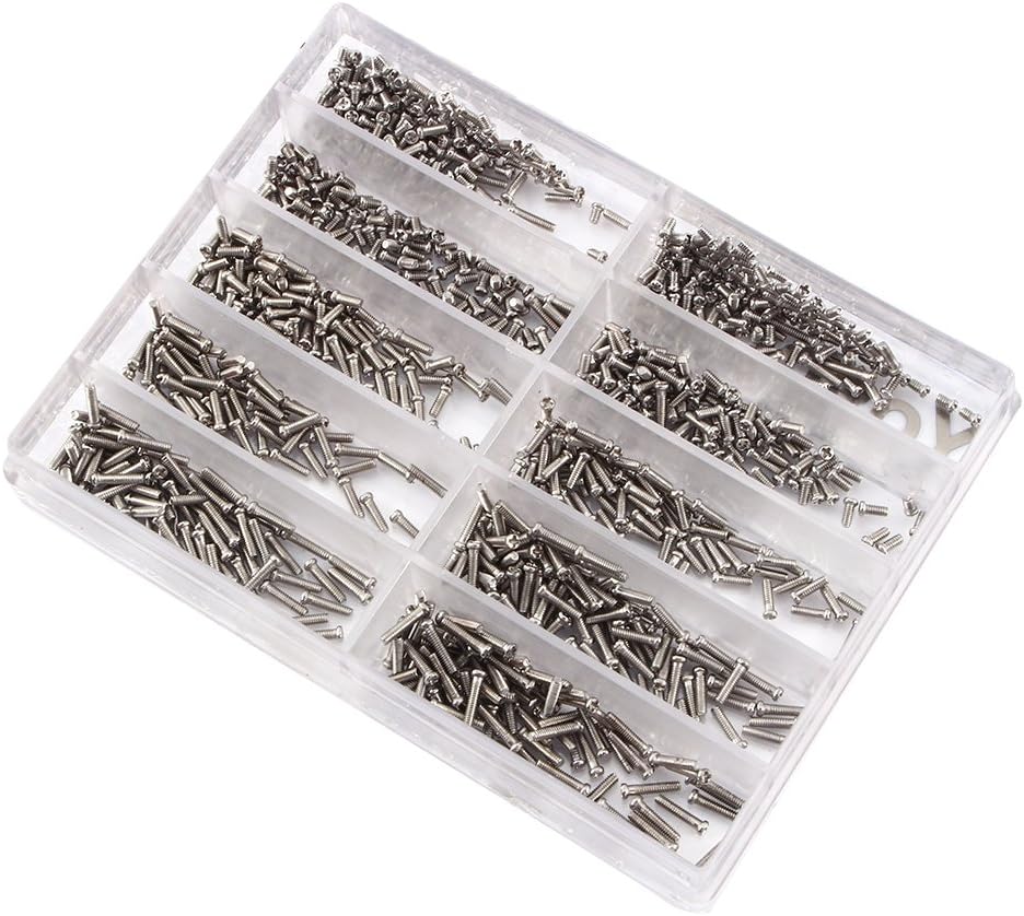 Yosoo 1000pcs Stainless Steel 1.6-5.5mm Screws Assortment Tiny Screw Kit Small Micro Eyeglass Watch Screw Assortment for Eyeglass Watch Clock Repair Tool