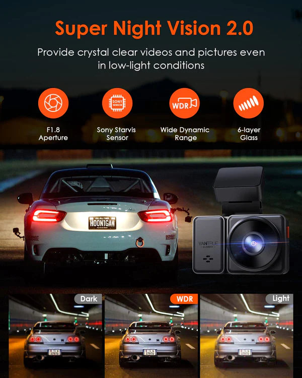 Vantrue E2 Dash Cam Front and Rear with Voice Control, 2.7K + 2.7K Dual Dash Camera for Cars, WiFi, GPS, STARVIS Night Vision, Buffered Parking Mode, G-Sensor, 2.45" IPS, 160°, WDR, Support 512GB