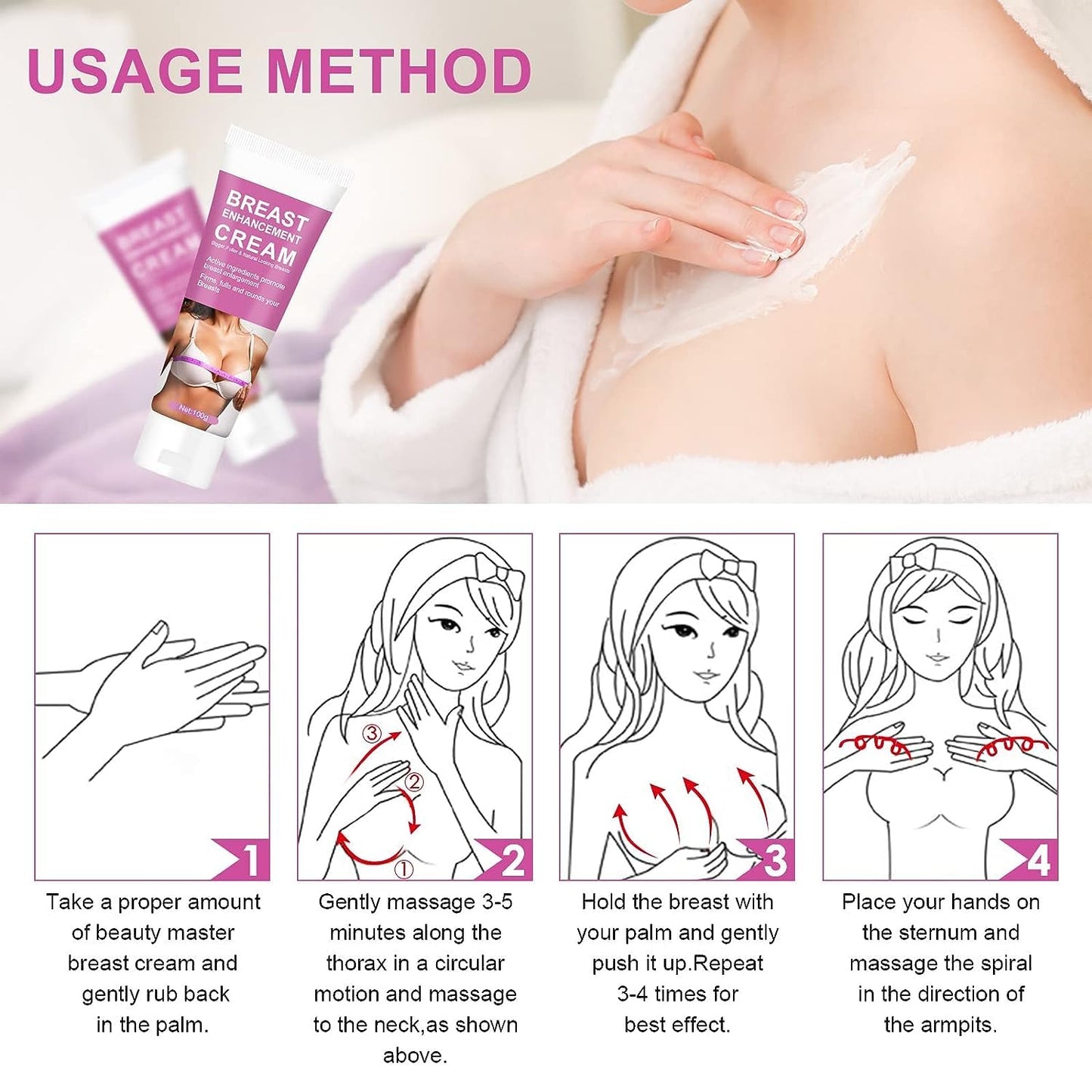 Breast Enhancement Cream, Natural Breast Enlargement Cream Fast Growth, Firming and Lifting Cream, Nourishing to Push Up Bust with Perfect Body Curve